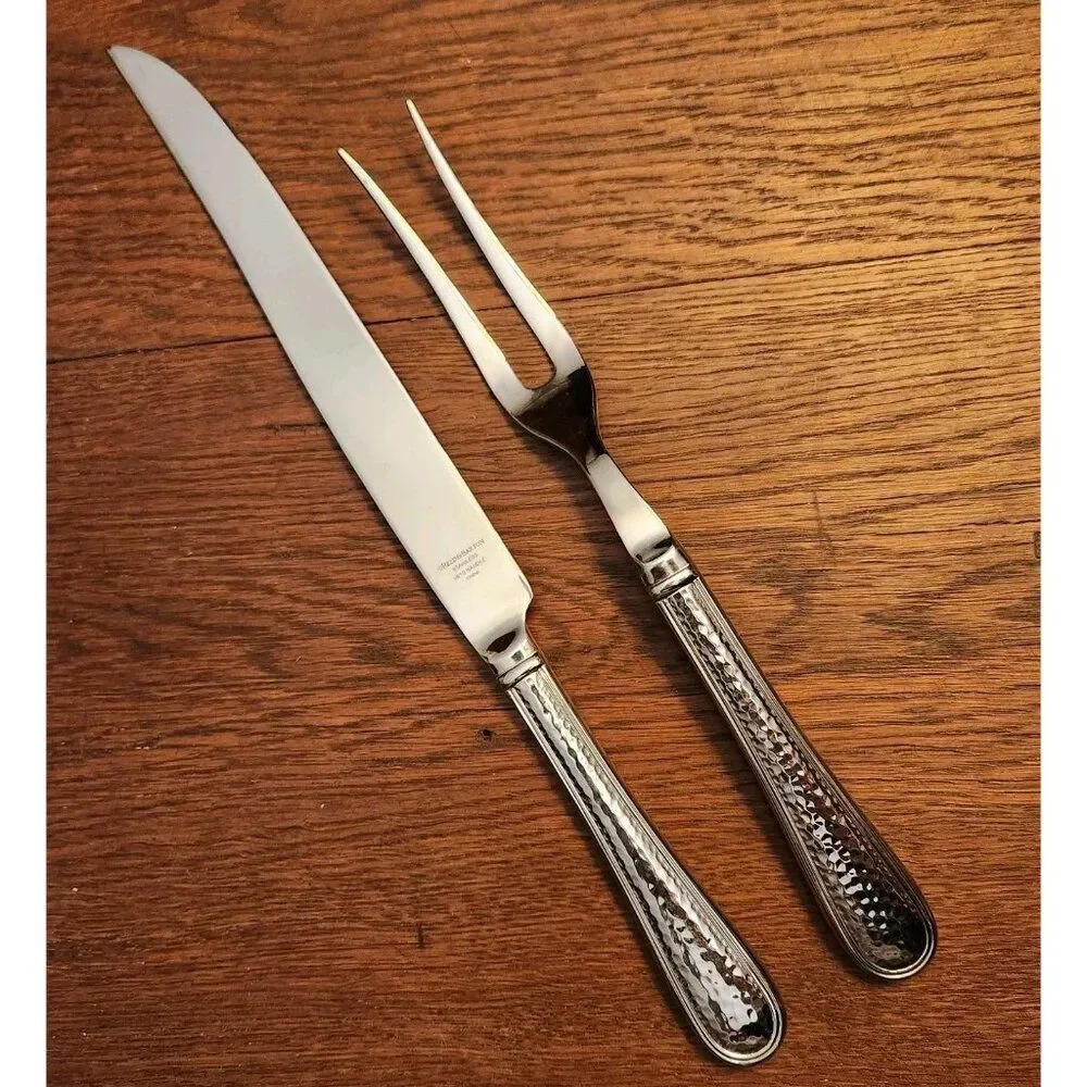 REED BARTON Stainless 18/10 Old English Antique Hammered Carving Set Knife Fork